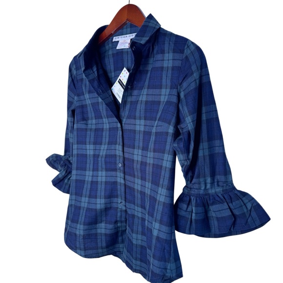 GRETCHEN SCOTT Designs NWT Priss Duke of York Button Top Size XS in Green Plaid - Picture 2 of 13
